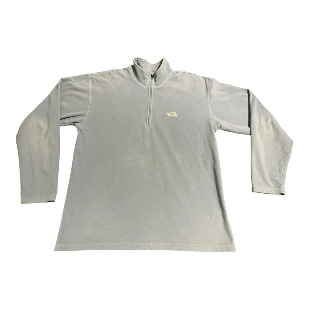 The North Face Fleece Pullover Mens L Blue TKA 100 Quarter Zip Mock Neck Logo